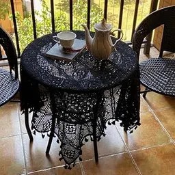 UniMarket®Handmade Crochet Cotton Tablecloth for Tea Parties, Bedrooms & More - Elegant Square & Round Designs-picture-68