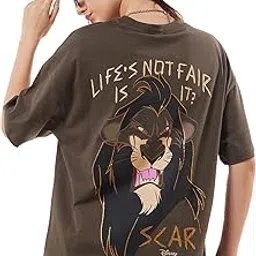 bewakoof Official Disney Merchandise Lion King Women's 100% Cotton Graphic Print Oversized Fit Round Neck T-Shirt-picture-35