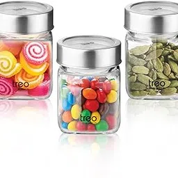 Treo by Milton Cube Storage Containers, Set of 3, Glass Jar with Air Tight Steel Lid, 180 ml each, Transparent Jars for snacks, Pulses, Masala, Pickles, Cereals, Cookies, Dry Food-image-36