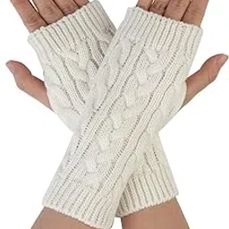 Women's Ribbed Wrist Arm Warmers Stretchy Cable Knitted Fingerless Gloves-image-22