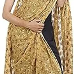 foreign holics Kanchan Phulkari Dupatta for Women Chiffon Embroidery Fulkari Dupatta (Golden)-picture-42