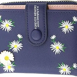 syga Women's Short Zipper Buckle Personalized Wallet Coin & Card Purse(Flower Blue)-picture-25