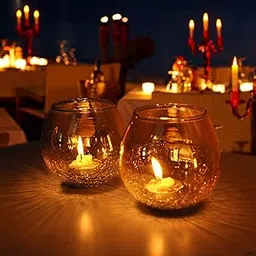 Decent Glass Amber Votive with Crackle Base Tealight Candle Holder (Pack of 2) - Tea Light Candle Stand for Home Decoration/Diwali/Gifting/Christmas/Bedroom-image-8