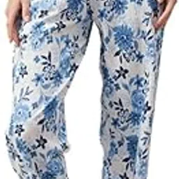Women's Cotton Floral Printed Lounge Pant Pyjama With Pocket In White-image-52