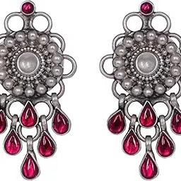 shyle 925 Sterling Silver Dangler Earrings,Tattva Jadau Intricate Earrings, Well Stamped with 925, Statement Earrings with Semi Precious Stones, Traditional Oxidized Silver Earrings, Gift for Her-picture-32