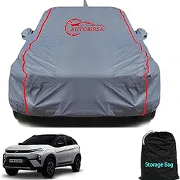 AUTOBIRSA Waterproof Car Body Cover Compatible with Tata Nexon New with Mirror and Antenna Pocket, Triple Stitched (Heat Resistant US Grey with Red Piping)-picture-20