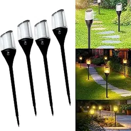 Homehop Solar Light Outdoor Flame Flickering Fire Mashaal Dancing Waterproof Pathway Decorative Lamp for Garden, Lawn, Patio, Landscape and Yard (ABS, Pack of 4)-image-2