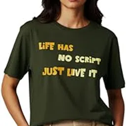 dueller Women's Loose Fit/Boyfriend Fit 100% Cotton Olive Green Round Neck T-Shirt-picture-20