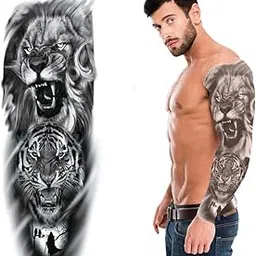 S.A.V.I Full Arm, Hand Temporary Tattoo For Men, Roaring Lion Tiger Ghost Crows Design For Girls Women, Tattoo Sticker Size 48x17CM - 1PC.-picture-39