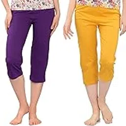 zebu Women's Plain Capri (4ZW_CCC_PLN_MPK_PUR_GYL_SBL_M, Medium) - Pack of 4-picture-18