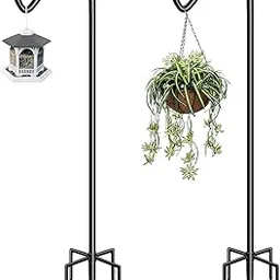Garbuildman 92 Inch Tall Shepherd Hooks with 5-Forked Base, Adjustable Heavy Duty Bird Feeder Pole Stand Hanger for Outdoor, Shiny Black, 2 Pack-picture-17