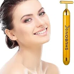24k Gold Energy Beauty Bar - Electric Vibration Facial Massage V-Shape Roller | Waterproof Anti-Wrinkle T-Shaped Massager for Face, Neck, Cheeks, Forehead, & Clavicle - Gold Color-picture-24