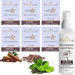 White Leaf Tobacco & Nicotine-Free Herbal Cigarette Clove Flavour, Pack of 6(120 Sticks With 100ML Shot)-picture-12