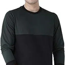kalt Men's Dual Colour Full Sleeves Round Neck Cotton Blend T-Shirt(Bottle Green::Black)-picture-14