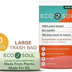 ECO SOUL [24 inch x 32 inch, 10 Pack] Large Compostable Trash Bags | Eco-friendly Non Oxo-Biodegradable Bags for Garbage Bins | Heavy Duty & Leak-Resistant | Home, Office & Kitchen Use (71 x 81 cm)-image-10