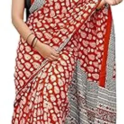 shiv textiles Womens RED Ajrakh Printed Pure Cotton Wedding and Party Wear Saree SMC-ST-329-RED image 1