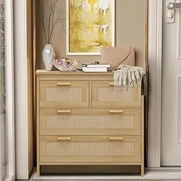 Goldview Furniture Wooden Chest of Drawers with Cane Front – 4-Drawer Storage Cabinet with Handwoven Rattan Panels – Boho Style Dresser for Bedroom, Living Room,-image-26