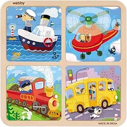 Webby 4 in 1 Vehicles Wooden Puzzle Toy, 36 Pcs-picture-45