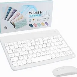 LastN Small Bluetooth Keyboard and Mouse Combo, Ultra-Slim Rechargeable Portable Cordless Wireless Keyboard for Tablet Cell Phone Smartphone iPad Windows Surface (White)-image-39