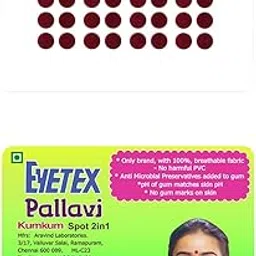 Eyetex Pallavi Sticker Bindi/Pottu|Round|Aloe Vera & Papaya Extracts|Breathable Non-Irritating Velvet Fabric|P4A|Maroon|20 Flaps-picture-29