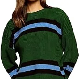 berrylush Women Striped Print Round Neck Drop-Shoulder Sleeves Acrylic Straight Hem Knitted Regular Pullover-picture-42