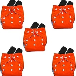 Kritiu Baby Cloth Diapers 0 To 3 Years | Side Leakage Proof Washable Reusable Diaper For New Born Baby 5 Diaper 10 Black Insert Pad (Pack Of 15) (Orange_1)-picture-23
