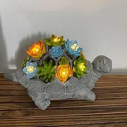 Outdoor Solar Powered Succulent Turtle Statue Resin Handicraft Animal Garden Courtyard Lamp Decoration (A)-picture-10