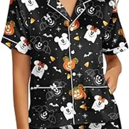 riodebella Women’s Halloween Satin Pajama Set – Short Sleeve Button Down Shirt & Shorts Nightwear Sleepwear-picture-48