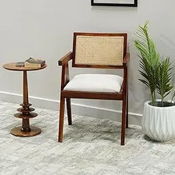 Solid Sheesham Wooden Arm Chair with Cushion and Cane Back Support Chair Living Room Bedroom Home Wooden Armchair Furniture Garden Balcony Outdoor & Indoor || Honey Finish-picture-29