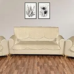 Sparrow World Premium Quilted Sofa Cover Set for 5 Seater, 3 Seater & 2 Seater Sofas - Velvet Slip Covers (Beige, 5 Seater + Arm Cover Diamond)-image-41