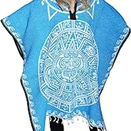 festmex Authentic Mexican Poncho Reversible Cobija Blanket - Aztec Calendar (Turquoise)-picture-17