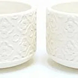 Decorative White Ceramic Flower Vase, Small Size, (Set of 2 Pieces) Design Pot Small-picture-12