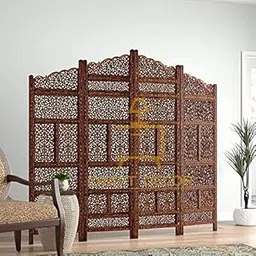 CRAFT DECOR Wooden Room Partition for Living Rooms/Wood Screens Separator & Room Divider 4 Panels for Living Room/Bedroom/Office/Restaurants(Brown)-picture-16