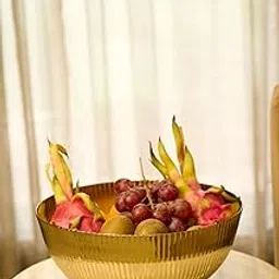 Luxury Gold Hammered Decorative Bowl with Lined Design – Elegant Round Fruit Bowl for Dining Table, Centerpieces & Modern Home Décor image 1