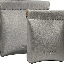Combo Pack - Aropana Leather Travel Organiser Earphone Case Makeup Pouch Jewellery Bag Contact Lens Pouch Card Holder Mini Wallet for Men & Women (Glitter Grey- 8.5CM x 11CM+11.5CM x 11CM)-picture-25