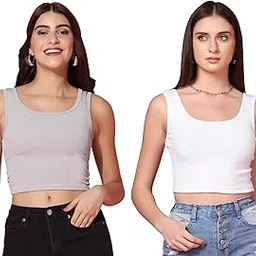 TOPLOT Women's Combo Solid Ribbed Scoop Neck Sleeveless Slim Fit Tank Top Pack of 2-picture-16