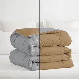 650 GSM Microfiber Reversible Comforter Double Bed Blanket/Rajai/Quilt/Dohar (90" x 100") Luxury Box Stitch Comforter for Double Bed Silver/Beige Color-image-38