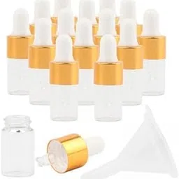 UJEAVETTE® 5x15 Pieces Glass Dropping Bottles Portable Refillable for Perfume Storage 2ml Clear Golden-picture-46
