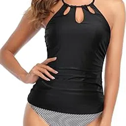 holipick Two Piece Tankini Bathing Suits for Women Tummy Control Swimsuits High Neck Swim Tankini Top with Bikini Bottom-picture-35