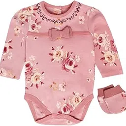 miniklub New Born Peach Color Bodysuit,Mittens & Booties Set-picture-55