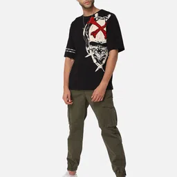 PUNK Men Black Printed Applique Oversized  T-shirt image 5