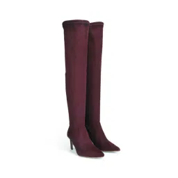 Saint G Womens Burgundy Stretch Suede Thigh Casual Boots image 1