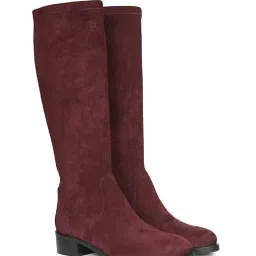 Saint G Womens Burgundy Stretch Suede Leather Knee Casual Boots-image-8