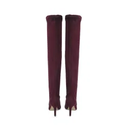Saint G Womens Burgundy Stretch Suede Thigh Casual Boots image 4