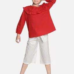 AWW HUNNIE Girls Red & White Solid Top with Capris-image-58