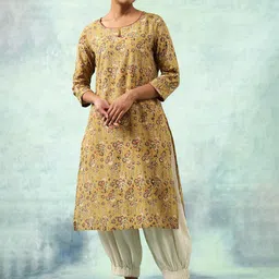 W The Folksong Collection Ethnic Motifs Printed Pure Cotton Kurta-image-20