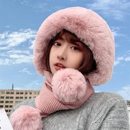 topibaaz Women Winter Hat Scarf for Girls Cute Fur Woolen Warm Hooded Bear Design Beanie Cap image 3