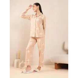 Sweet Dreams Women Printed Shirt With Pyjama Beige image 1