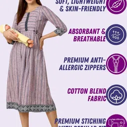 dummy shape Feeding Kurtis for Women Cotton | Maternity Flare Gown with Dual Nursing Zippers for Pre & Post Pregnancy | Gifts for Pregnant Women image 2