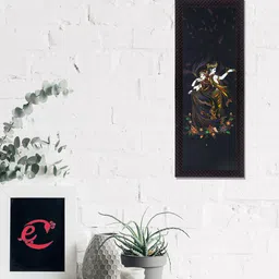 eCraftIndia Black & Yellow Dancing Radha Krishna Satin Matt Texture UV Wall Art image 1